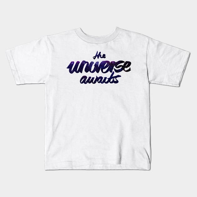 The Universe Awaits Kids T-Shirt by evannave